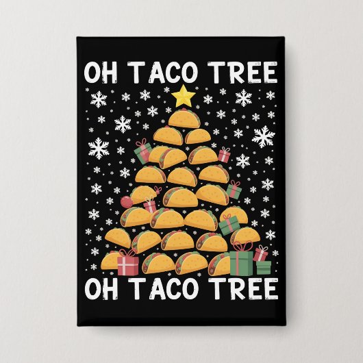 Tacos Christmas Tree Funny Xmas Foodie Mexican  缶バッジ (正面)
