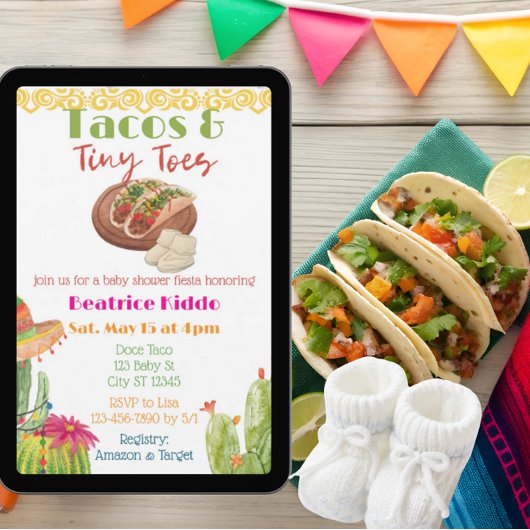 Tacos & Tiny Toes Baby Shower 招待状