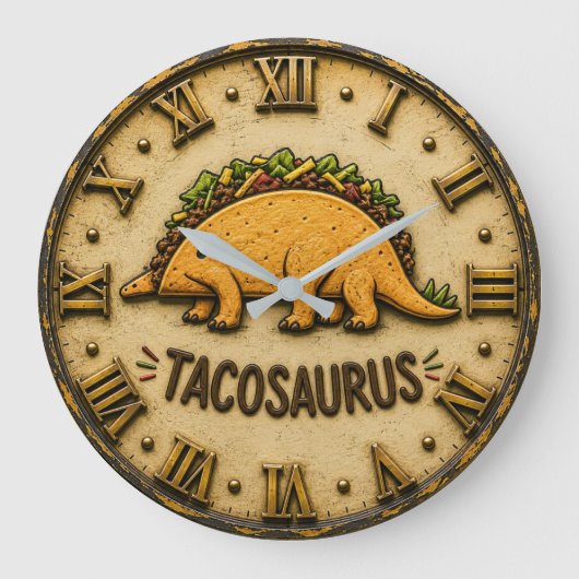 Tacosaurus Funny Taco Dinosaur ラージ壁時計 (正面)
