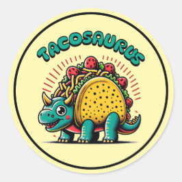 Tacosaurus Triceratops Funny Cartoon ラウンドシール