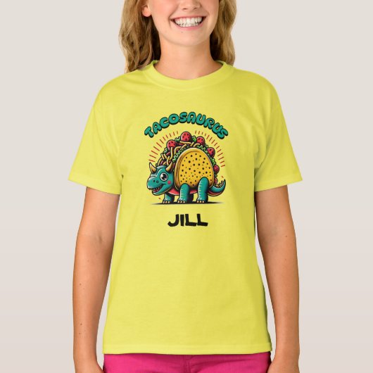 Tacosaurus Triceratops Funny Cartoon Tシャツ (正面)