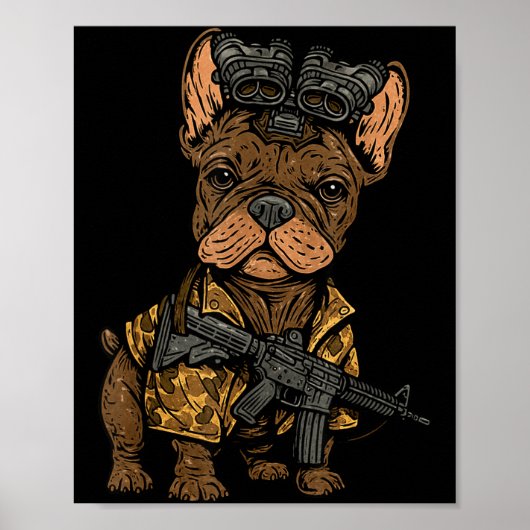 Tactical Frenchie Funny Dog Bulldog With Nvg Meme ポスター (正面)