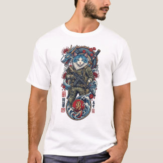 Tactical Samurai Cat Warrior with Dragon and Katan Tシャツ