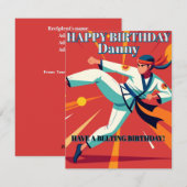 Taekwando Sport Orange編集可能な名前誕生日 シーズンカード (正面/裏面)