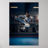 Taekwondo Athlete Performing Flying Sidekick ポスター (正面)