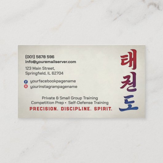 Taekwondo Coach -Hangul Symbol and High Kick 名刺 (裏面)
