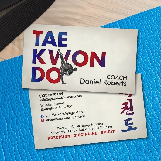 Taekwondo Coach -Hangul Symbol and High Kick 名刺