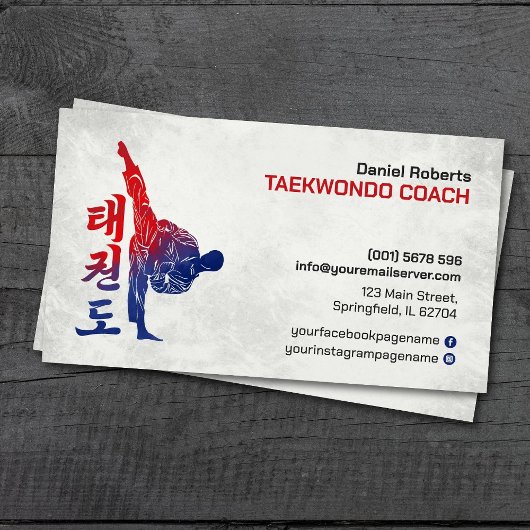 Taekwondo Coach - Martial Artist and Hangul Symbol 名刺