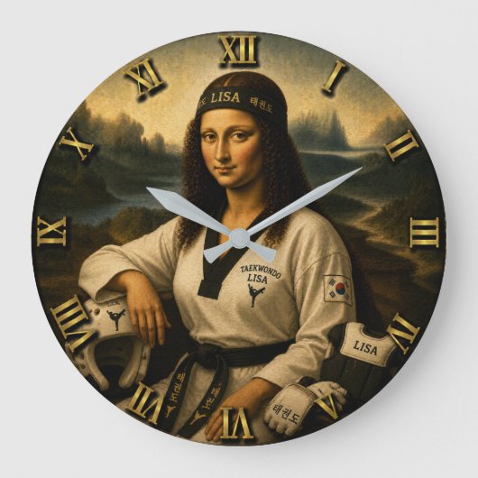 Taekwondo Funny Mona Lisa Martial Arts Gift ラージ壁時計 (正面)