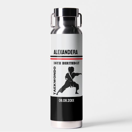 Taekwondo Girl Birthday Taekwondo Player Party Gam ウォーターボトル (正面)