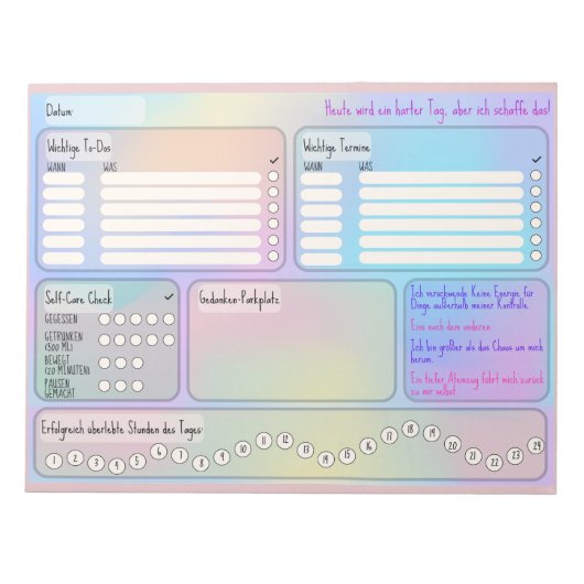 Tagesplan für Fokus und Selbstfürsorge (deutsch) ノートパッド (正面)