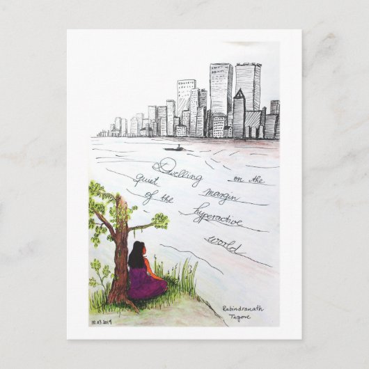 Tagoreの引用文の落書き、平穏無事な生活 シーズンポストカード (正面)
