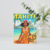 Tahiti Beach Beauty Retro Art ポストカード (スタンド正面)