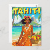 Tahiti Beach Beauty Retro Art ポストカード (正面/裏面)