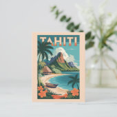 Tahiti French Polynesia Illustration Travel Art ポストカード (スタンド正面)