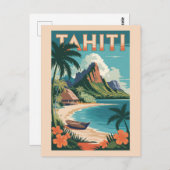 Tahiti French Polynesia Illustration Travel Art ポストカード (正面/裏面)