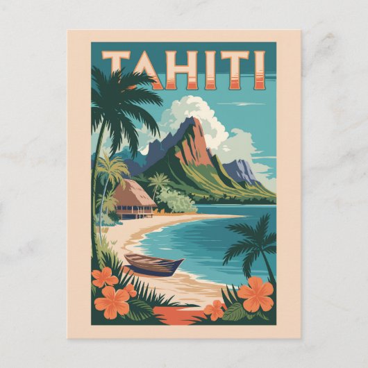 Tahiti French Polynesia Illustration Travel Art ポストカード (正面)