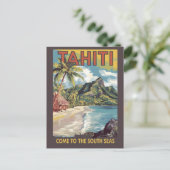 Tahiti French Polynesia Painterly Travel Art Retro ポストカード (スタンド正面)