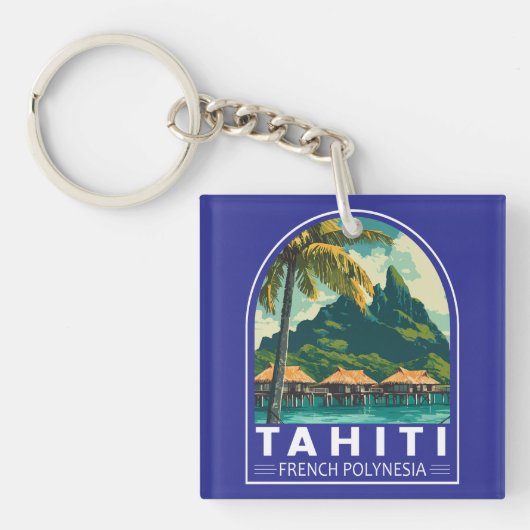Tahiti French Polynesia Travel Art Emblem キーホルダー (正面)