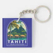 Tahiti French Polynesia Travel Art Emblem キーホルダー (裏面)