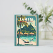 Tahiti Illustration Travel Art Vintage ポストカード (スタンド正面)