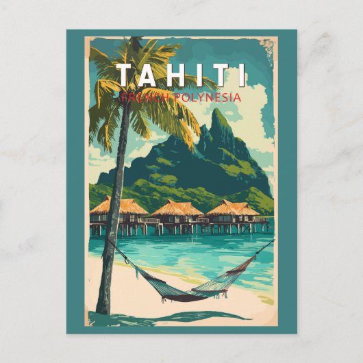 Tahiti Illustration Travel Art Vintage ポストカード (正面)