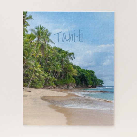 Tahiti Sand Beach Blue Sky Palm Trees ジグソーパズル (縦)