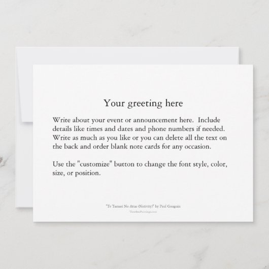 Tahitianの出生場面Gauguinの多彩な芸術の女性 案内状 (裏面)