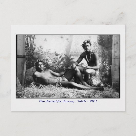 Tahitian Men踊りヴィンテージ写真 ポストカード (正面)