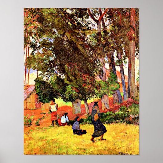 Tahitian Village、有名な絵画by Paul Gauguin ポスター (正面)
