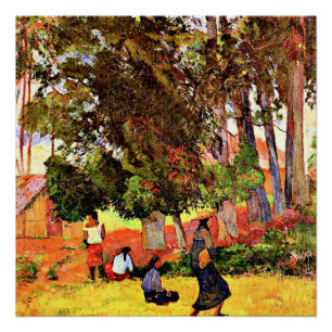 Tahitian Village、有名な絵画by Paul Gauguin ポスター