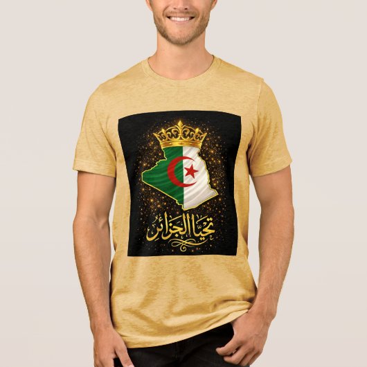 Tahya El Djazair Crown – Golden Long Live Algeria トライブレンドＴシャツ (正面)