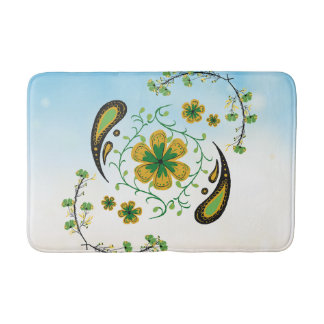 Taiji Flower – Green & Yellow Botanical Art バスマット