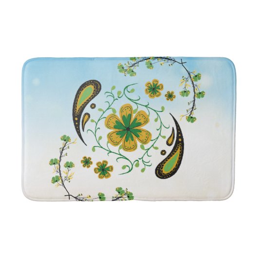 Taiji Flower – Green & Yellow Botanical Art バスマット (正面)