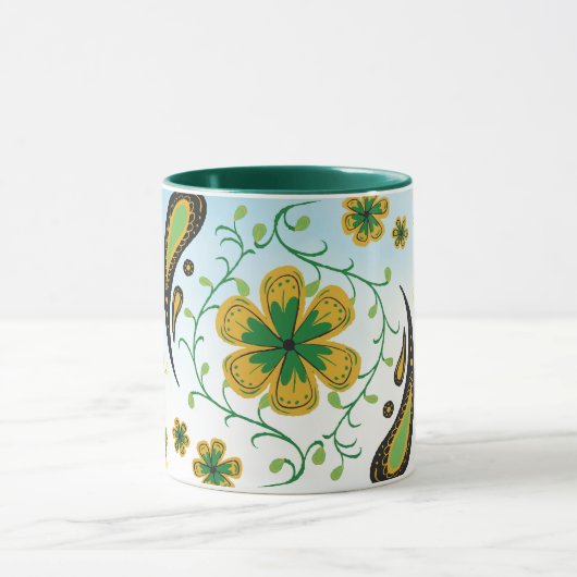 Taiji Flower – Green & Yellow Floral Art マグカップ (中央)