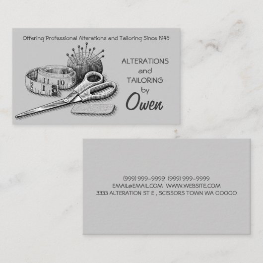 Tailor, Alterations, Tailoring, Seamstress, Tailor 名刺 (正面/裏面)