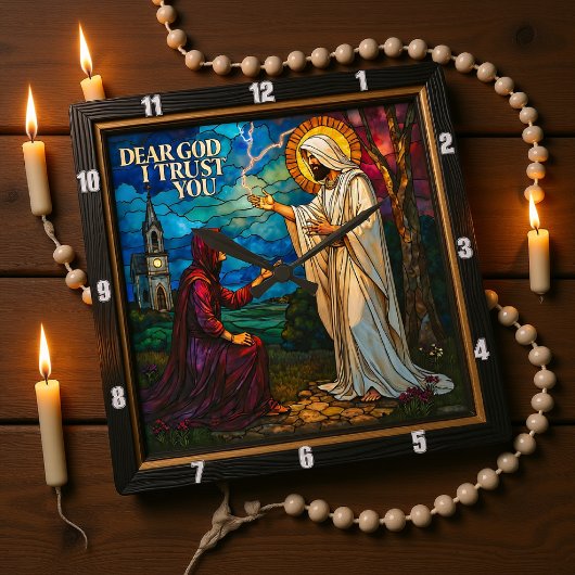 tained Glass: Dear God I Trust You スクエア壁時計