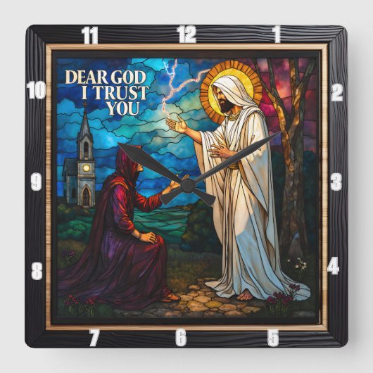 tained Glass: Dear God I Trust You スクエア壁時計 (正面)