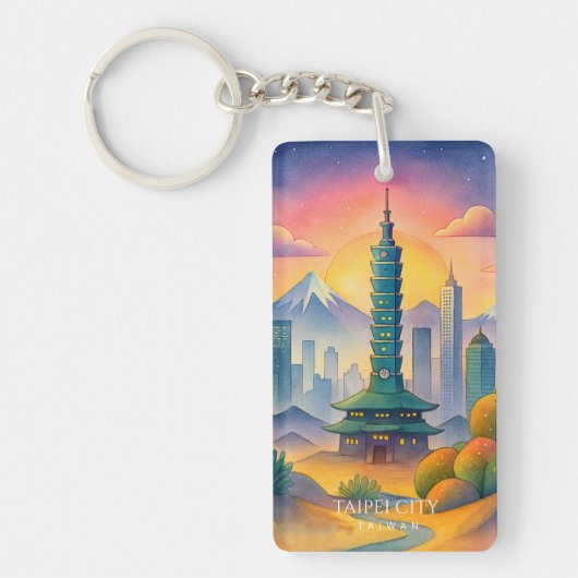 Taipei City Taiwan Skyline Watercolor キーホルダー (正面)