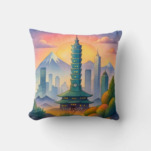 Taipei City Taiwan Skyline Watercolor クッション (正面)