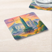 Taipei City Taiwan Skyline Watercolor スクエアペーパーコースター (アングル)