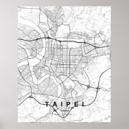 Taipei Minimalist Map (Black & White) ポスター