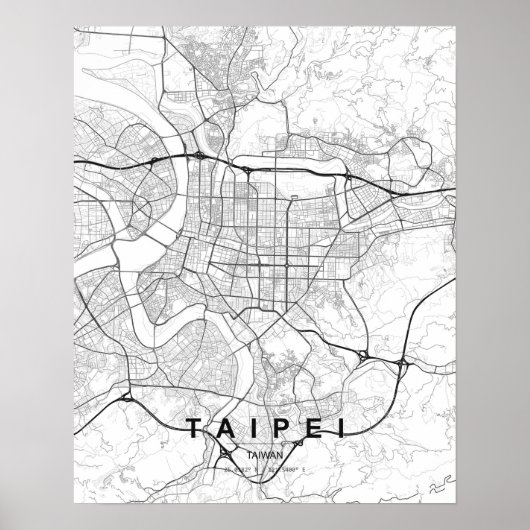 Taipei Minimalist Map (Black & White) ポスター (正面)