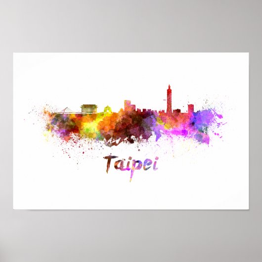 Taipei skyline in watercolor ポスター (正面)