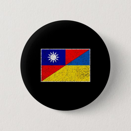 Taiwan Ukraine Flag Taiwanese Ukrainian Support 1 缶バッジ (正面)