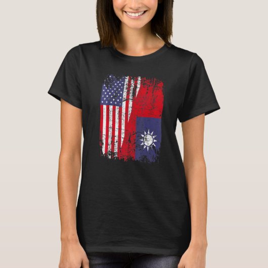 Taiwanese Roots Half American Flag Usa Taiwan Flag Tシャツ (正面)