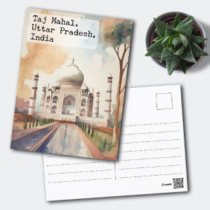 Taj Mahal、インドヴィンテージ水彩旅行 ポストカード