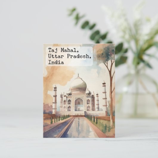 Taj Mahal、インドヴィンテージ水彩旅行 ポストカード (スタンド正面)