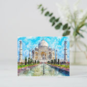 Taj Mahal、インド水彩絵葉書 ポストカード (スタンド正面)