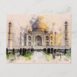 Taj Mahal – インド – 水彩絵葉書ヴィンテージ ポストカード